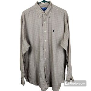 VTG Ralph Lauren Mens Classic Blake Long Sleeve Gingham Pattern Button Down L